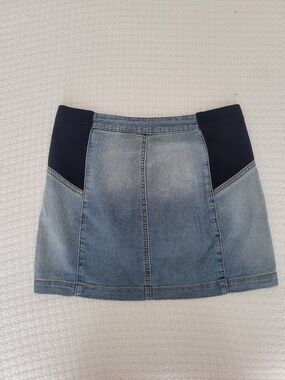 BCBGMaxAzria Light Blue Denim Mini Skirt with Black Side Panels
